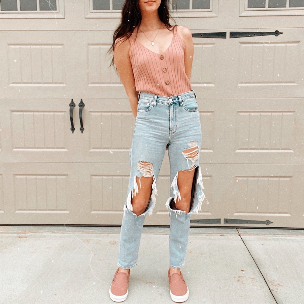 Pink button down tank top